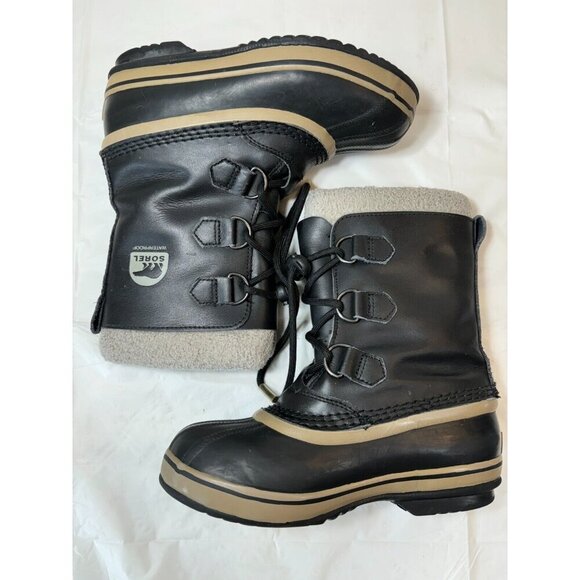 Sorel Yoot Pac Black LEATHER Winter Snow Duck Boots NY1880-013 Youth Size 3 - Picture 6 of 12